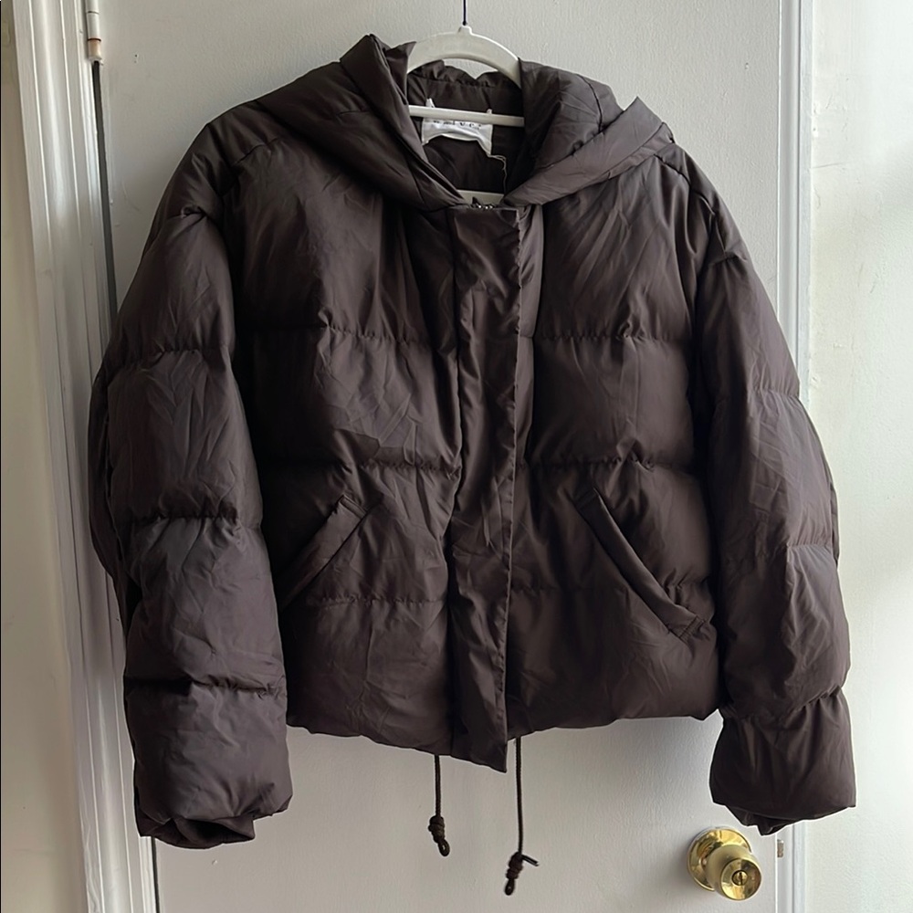 Dark Brown Cropped Puffer Jacket